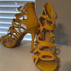 Yellow Strappy Heeled Sandals